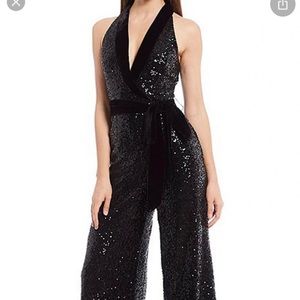 Jill Stuart tuxedo style glitter pantsuit.
